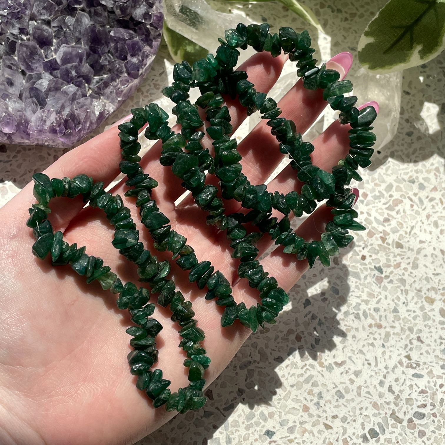 Green Aventurine Chip Bracelet - Dark Green Aventurine Chip Bracelet - Dark